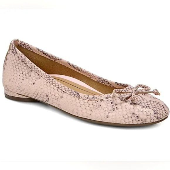 Vionic Jewel Callisto Bow Snakeskin Leather Ballet Flats Pink 6 - Picture 1 of 9